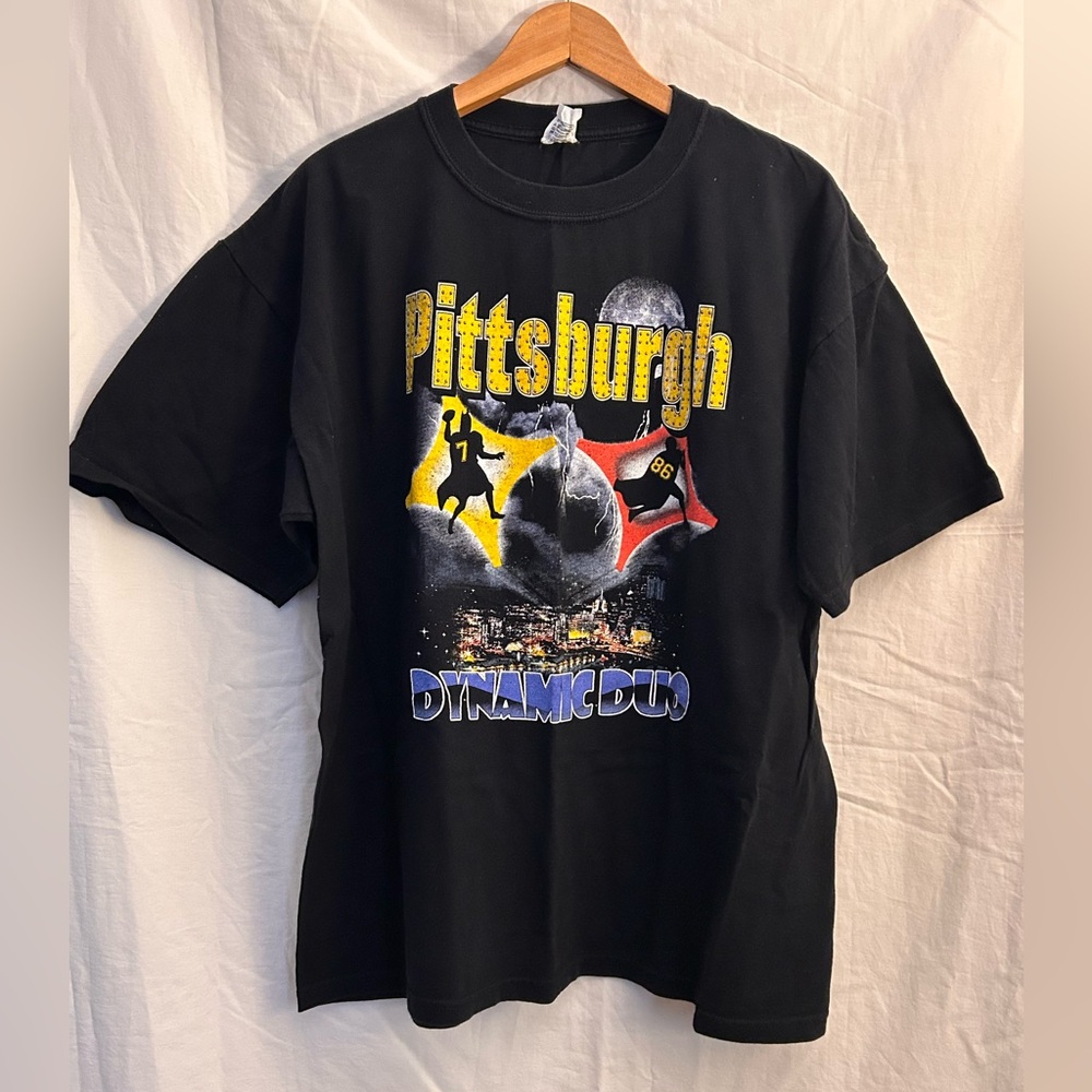 Pittsburgh Steelers T Shirt Y2K MensXL Black Preowned NFL Steelers Dynamic Duo